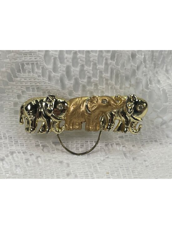 Jewelry - Elephant Trio Gold-Tone Rhinestone Accent Brooch Pin 2 Inches
